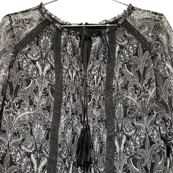 ELIE TAHARI Tie Front‎ Mini Tunic Dress, EUC, Size 4, 100% Silk, black, fringe - Picture 4 of 14